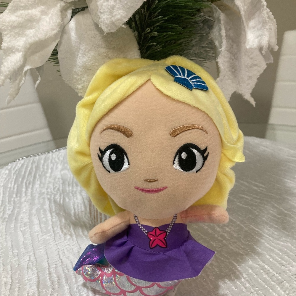 Mermaid Plush Doll with Yellow Hair and Purple Dress